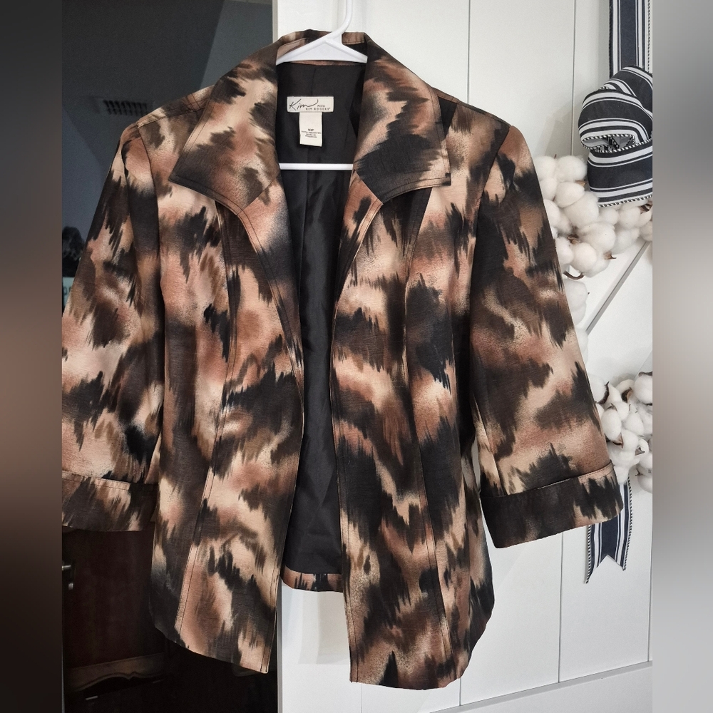 Kim & Cami Women's Brown, Black & Cream Patterned Jacket/Blazer